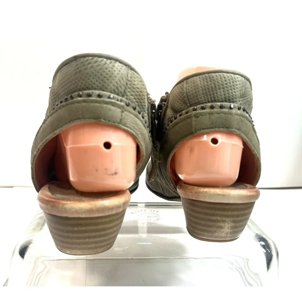 Miz Mooz Green Sandals Slouch Studded‎ Leather Low Heeled Size 39 8.5-9 US